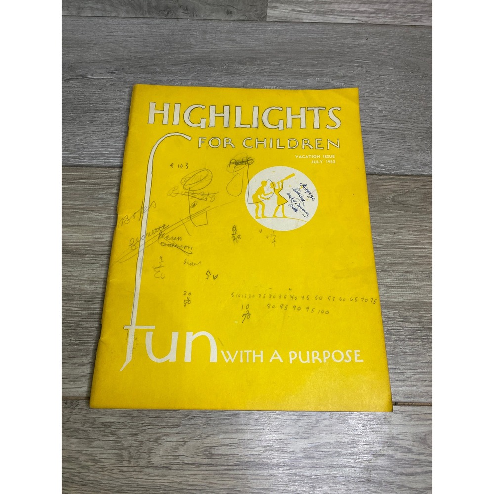 Vintage Highlights for Children Magazine July 1953 Vacation Issue Yellow Cover